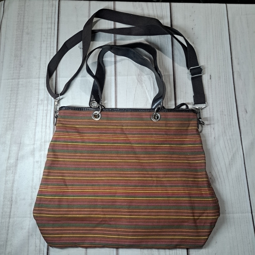 3 FOR 12 SALE Multicolored  Brown Canvas 2 Way Tote Bag with Zipper Pouch